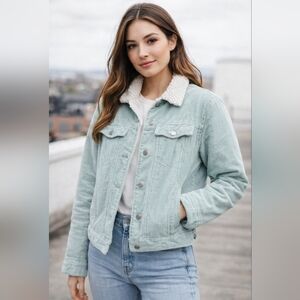Mint Corduroy Jacket with Sherpa Collar
